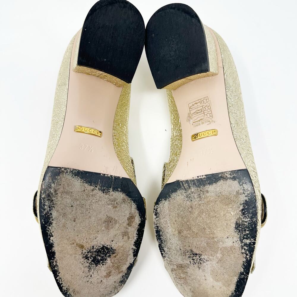 🆕 Gucci Galassia GG Platino Marmont Metallic Gold Block Loafers 37.5/7.5✨ - Picture 12 of 14